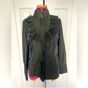 Olive Green Blouse w/Front Ruffles